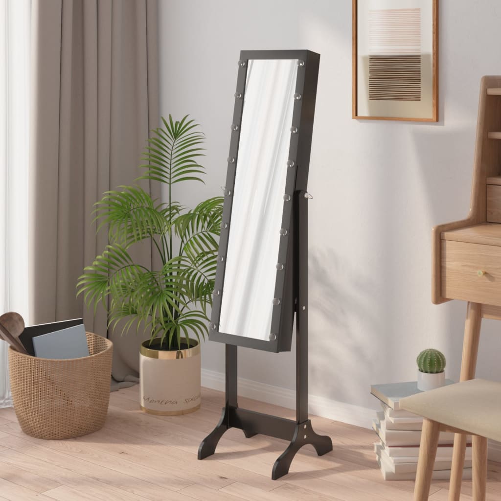 vidaXL Free-Standing Mirror with LED Black 13.4"x14.6"x57.5"