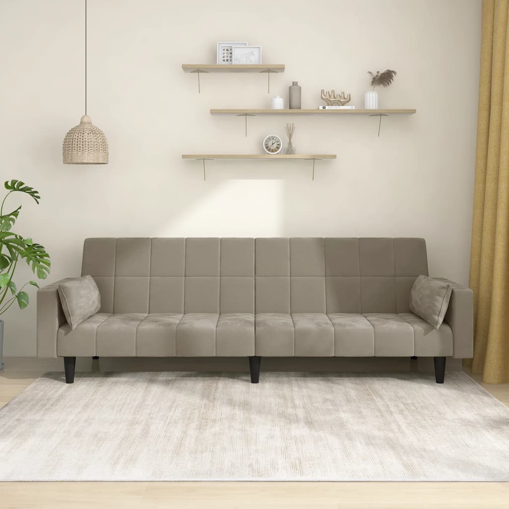 vidaXL 2-Seater Sofa Bed with Two Pillows Light Gray Velvet