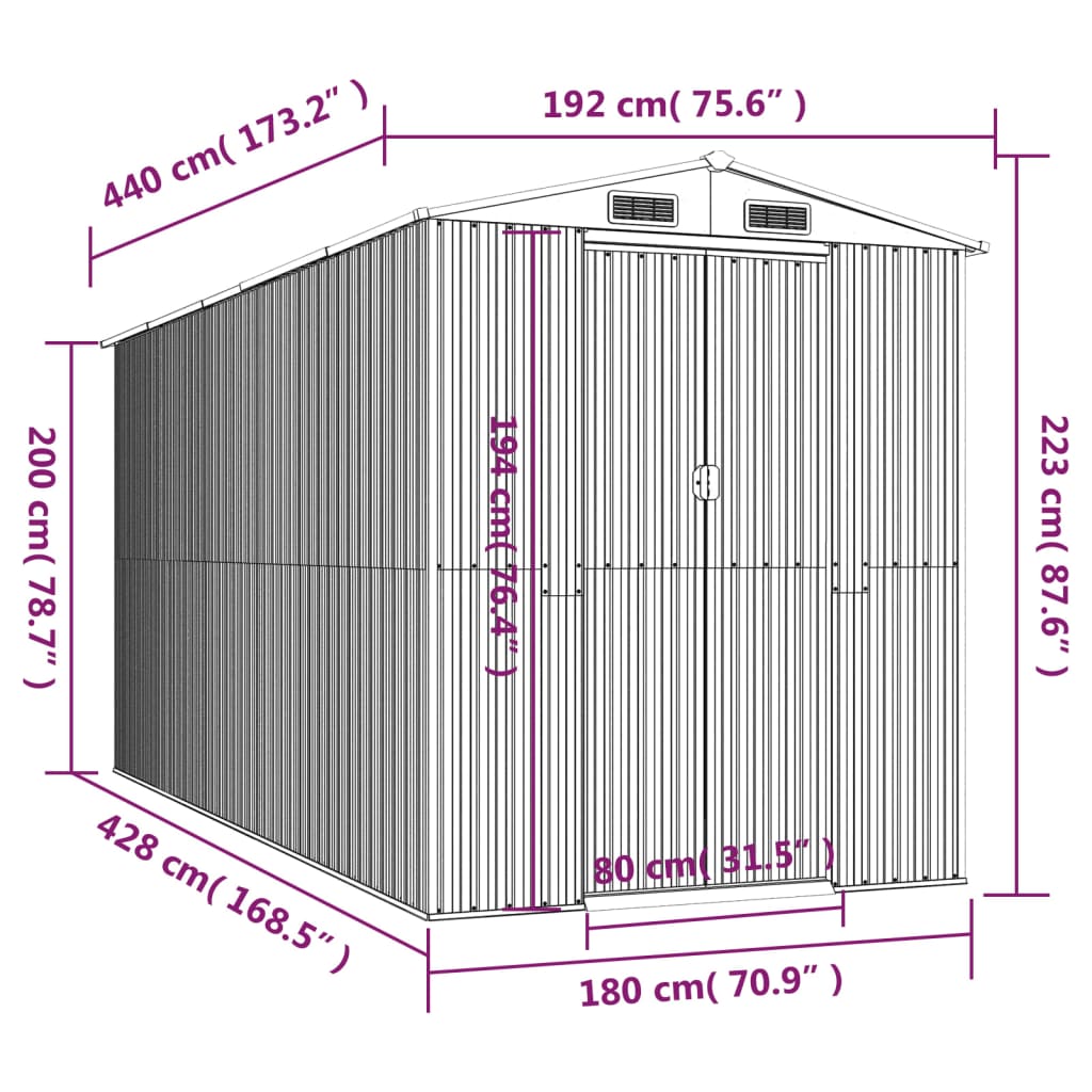 vidaXL Garden Shed Dark Brown 75.6"x173.2"x87.8" Galvanized Steel