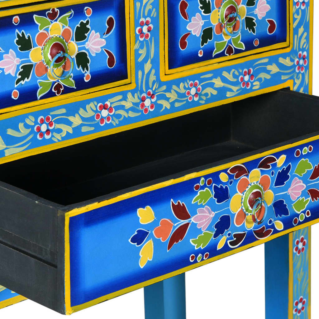 vidaXL Sideboard with Drawers Solid Mango Wood Turquoise Hand Painted