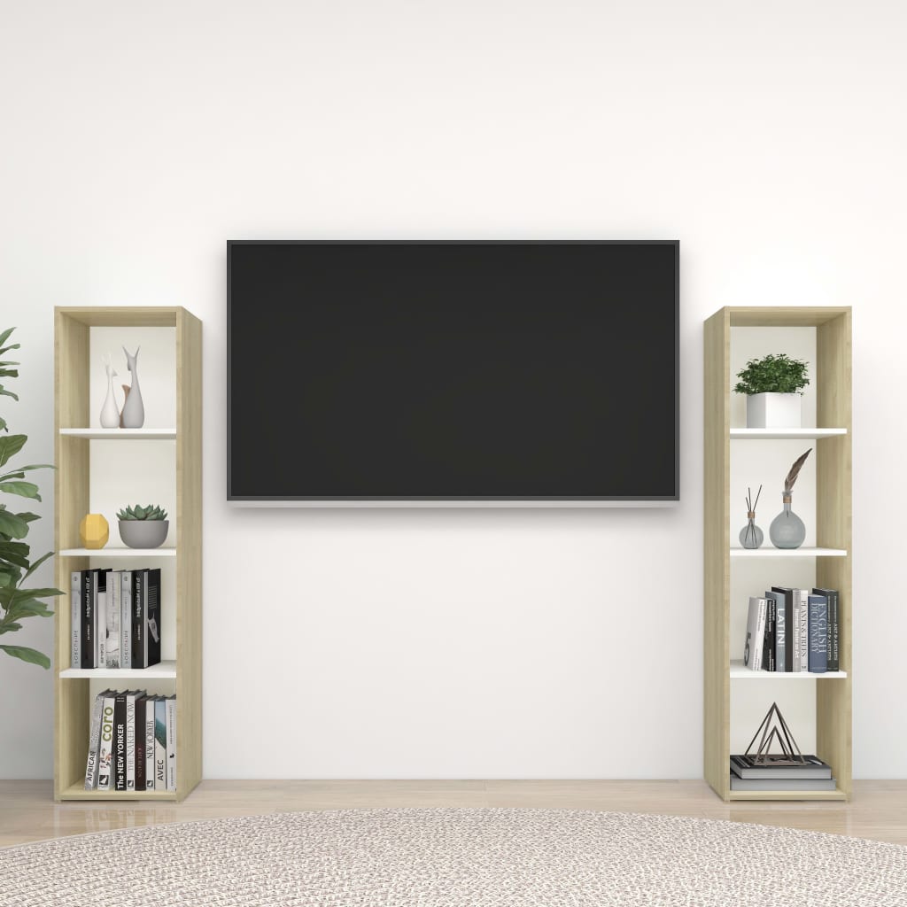vidaXL TV Cabinets 2 pcs White & Sonoma Oak 56.1"x13.8"x14.4" Engineered Wood