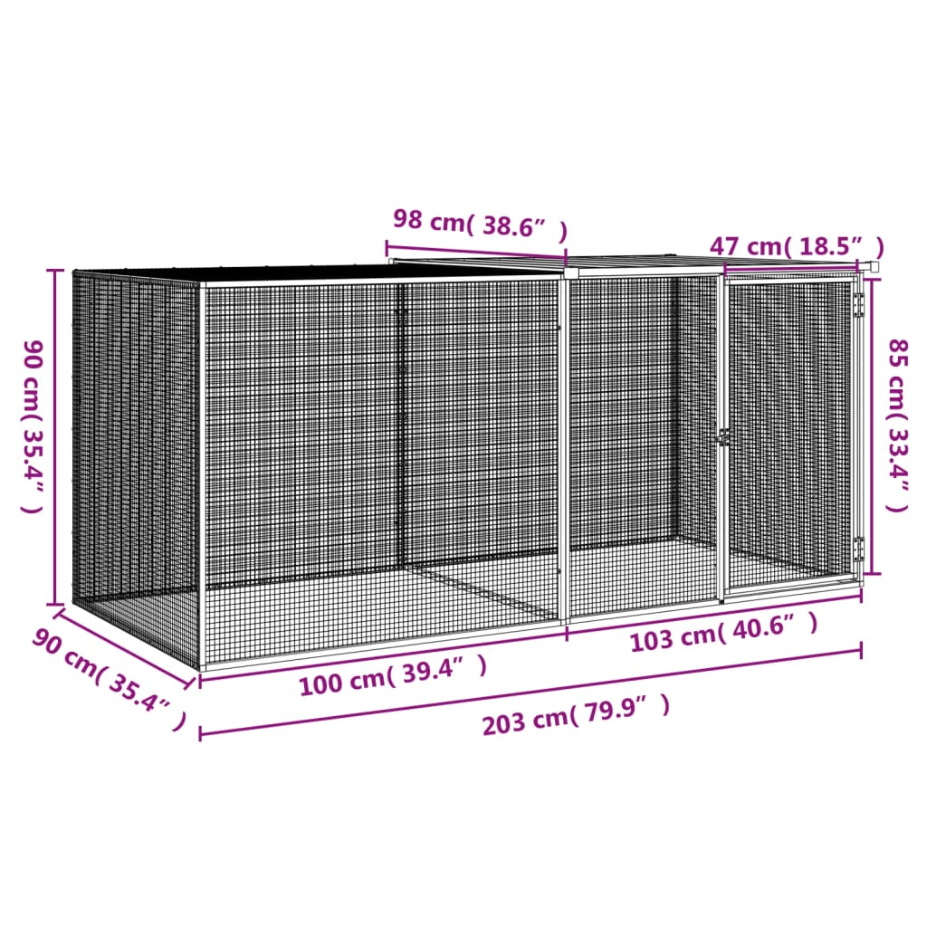 vidaXL Chicken Cage with Roof Light Gray 79.9"x38.6"x35.4" Galvanized Steel