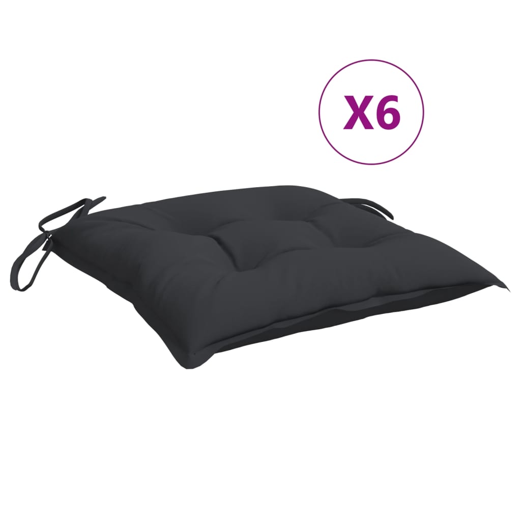 vidaXL Chair Cushions 6 pcs Black 15.7"x15.7"x2.8" Fabric