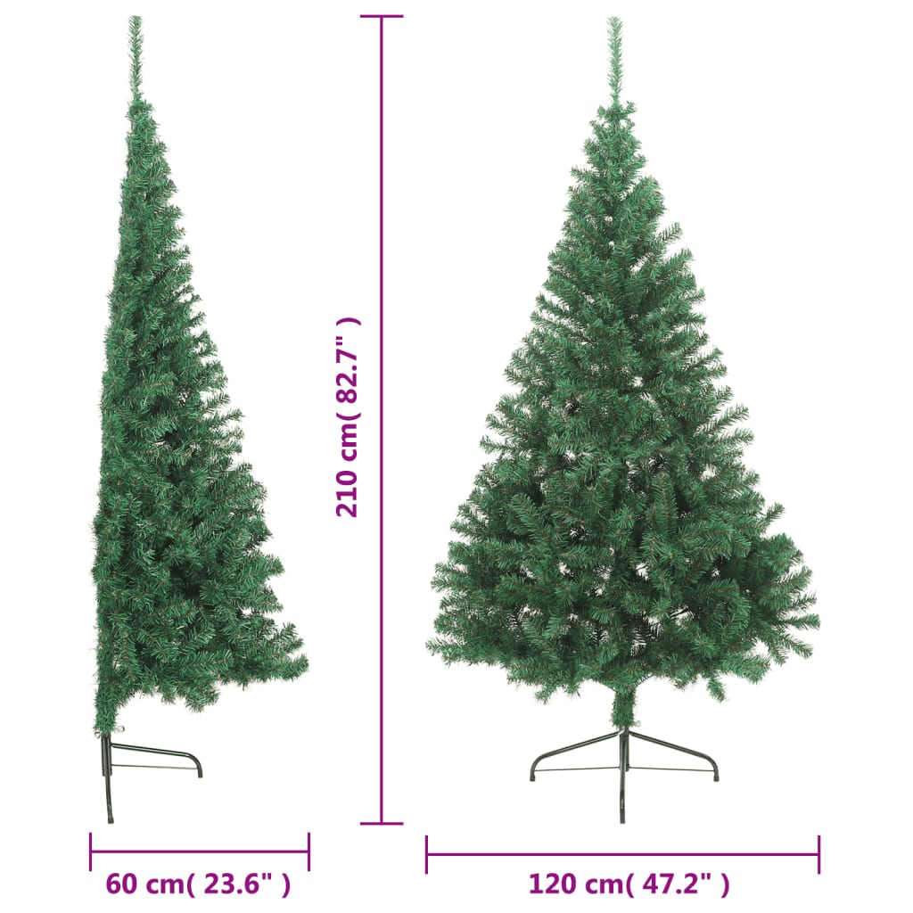 vidaXL Artificial Half Christmas Tree with Stand Green 7 ft PVC