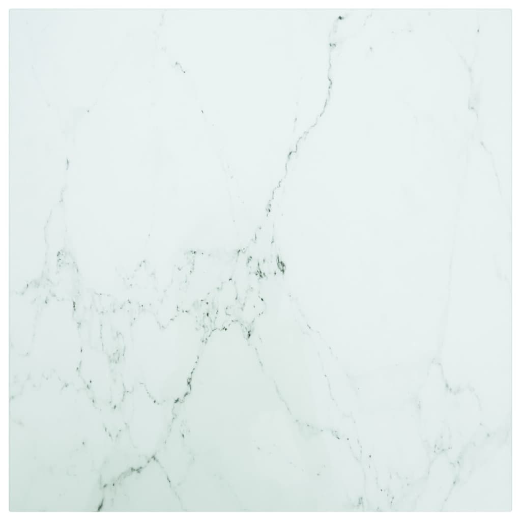 vidaXL Table Top White 23.6"x23.6" 0.2" Tempered Glass with Marble Design