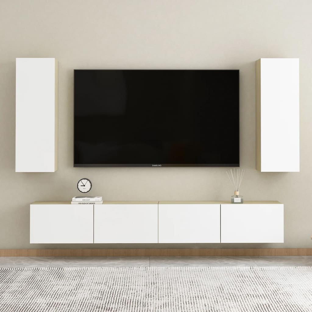 vidaXL TV Cabinets 2 pcs White and Sonoma Oak 12"x11.8"x35.4" Chipboard