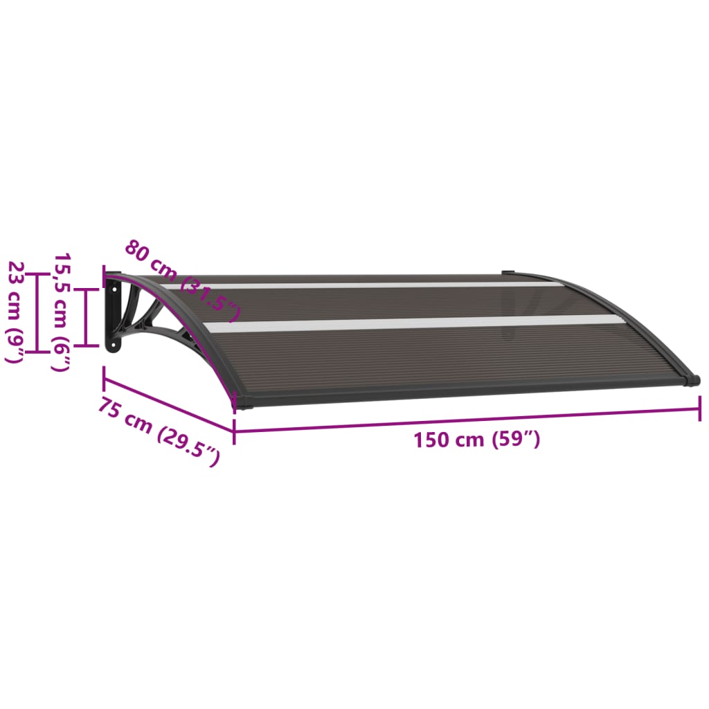 vidaXL Door Canopy Black 59.1"x29.5" PC