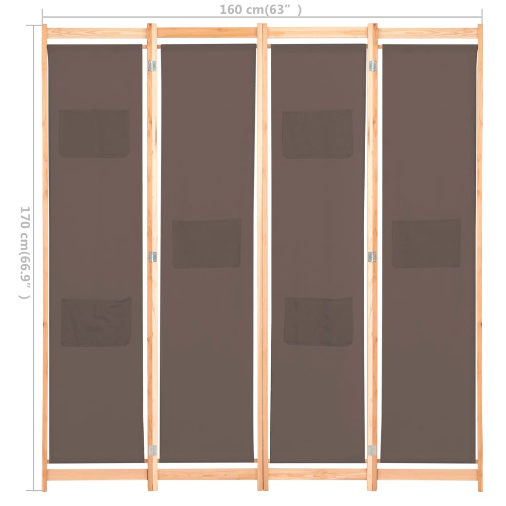 vidaXL 4-Panel Room Divider Brown 62.9"x66.9"x1.6" Fabric