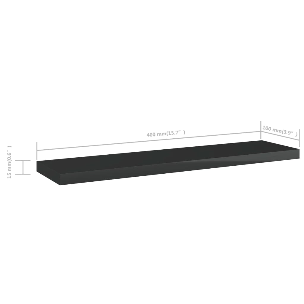 vidaXL Bookshelf Boards 4 pcs High Gloss Black 15.7"x3.9"x0.6" Engineered Wood