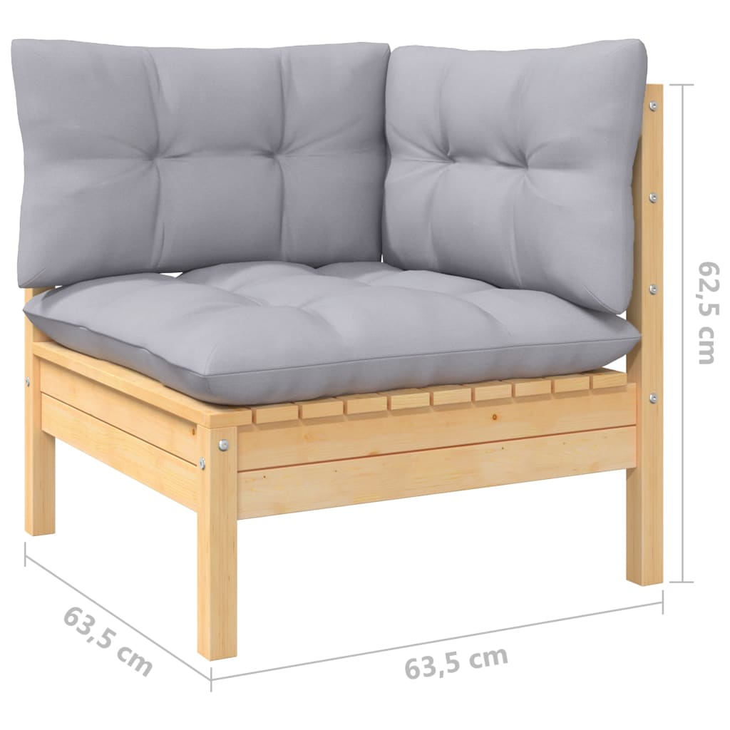 vidaXL 6 Piece Patio Lounge Set with Gray Cushions Pinewood