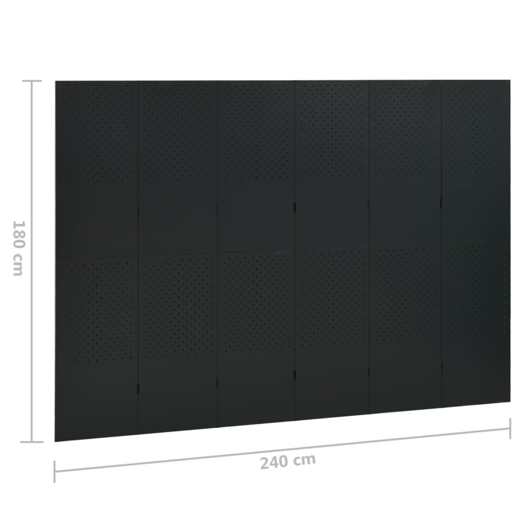 vidaXL 6-Panel Room Divider Black 94.5"x70.9" Steel