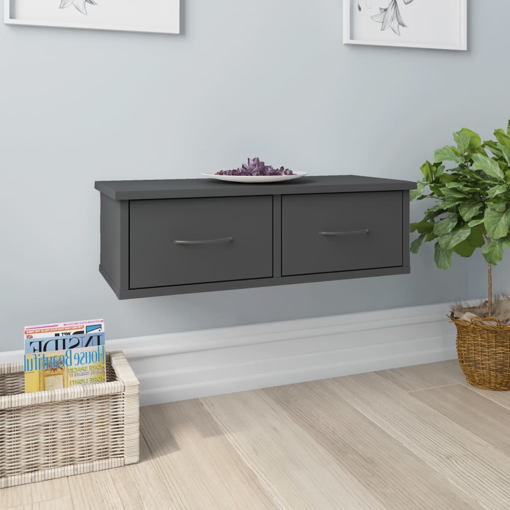 vidaXL Wall-mounted Drawer Shelf Gray 23.6"x10.2"x7.3" Engineered Wood