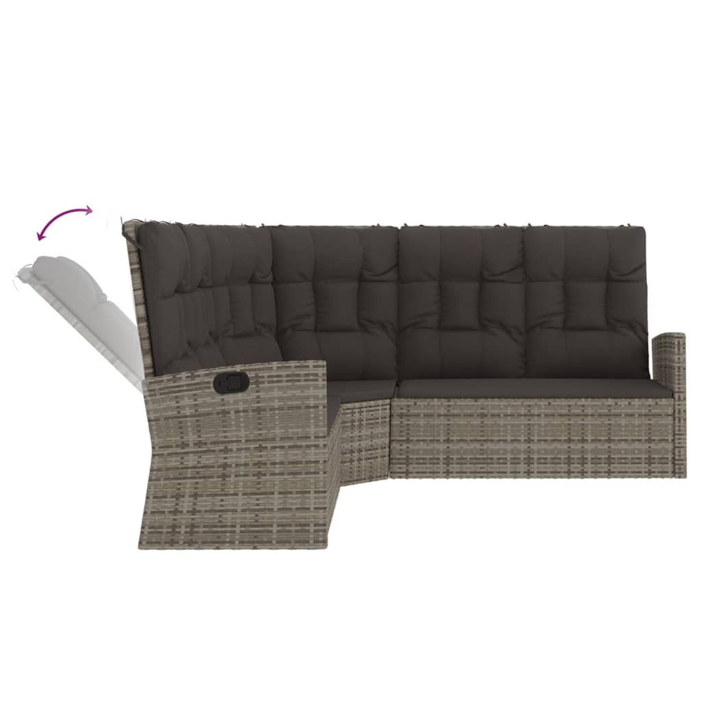 vidaXL Reclining Corner Sofa with Cushions Gray Poly Rattan