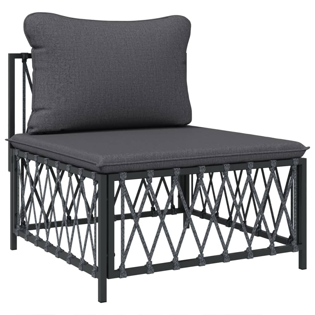 vidaXL Patio Middle Sofa with Cushions Anthracite Woven Fabric