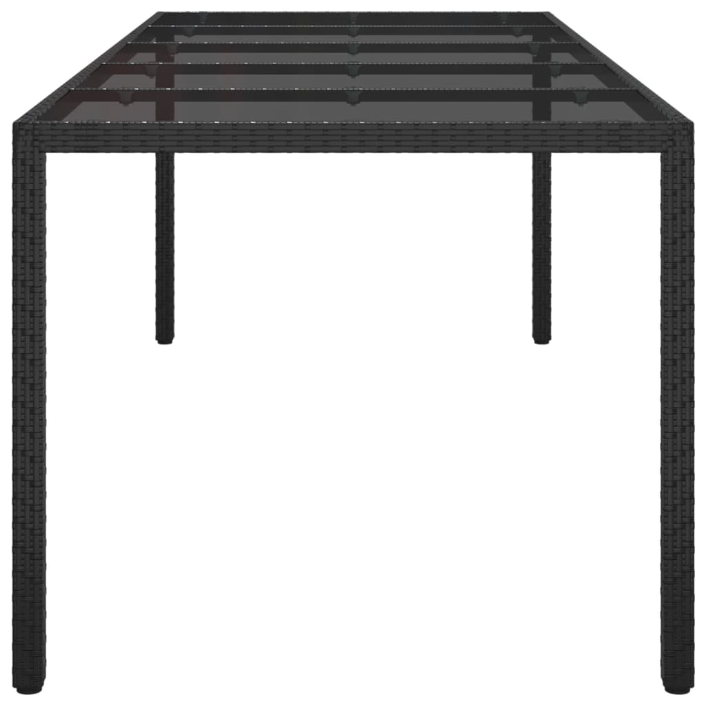 vidaXL Patio Table Black 98.4"x39.4"x29.5" Tempered Glass and Poly Rattan