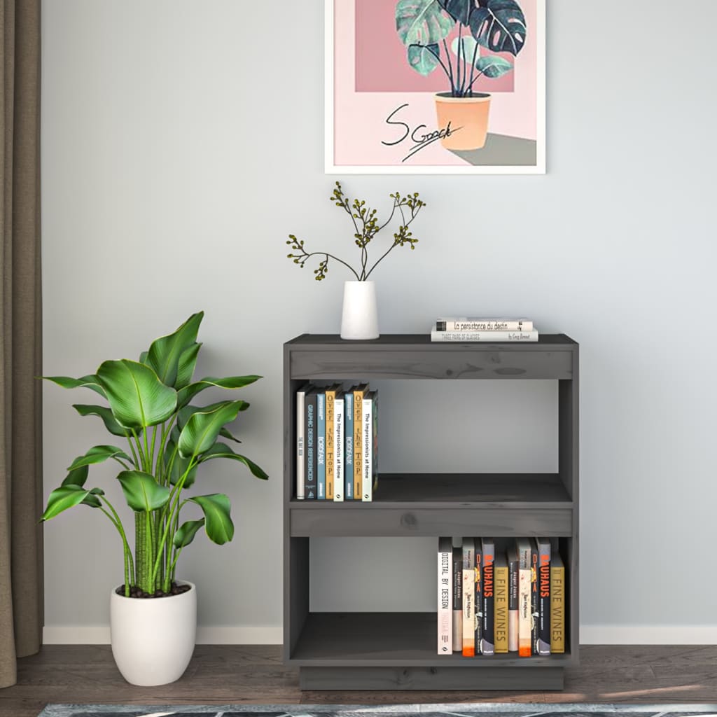 vidaXL Book Cabinet Gray 23.6"x13.8"x28" Solid Wood Pine