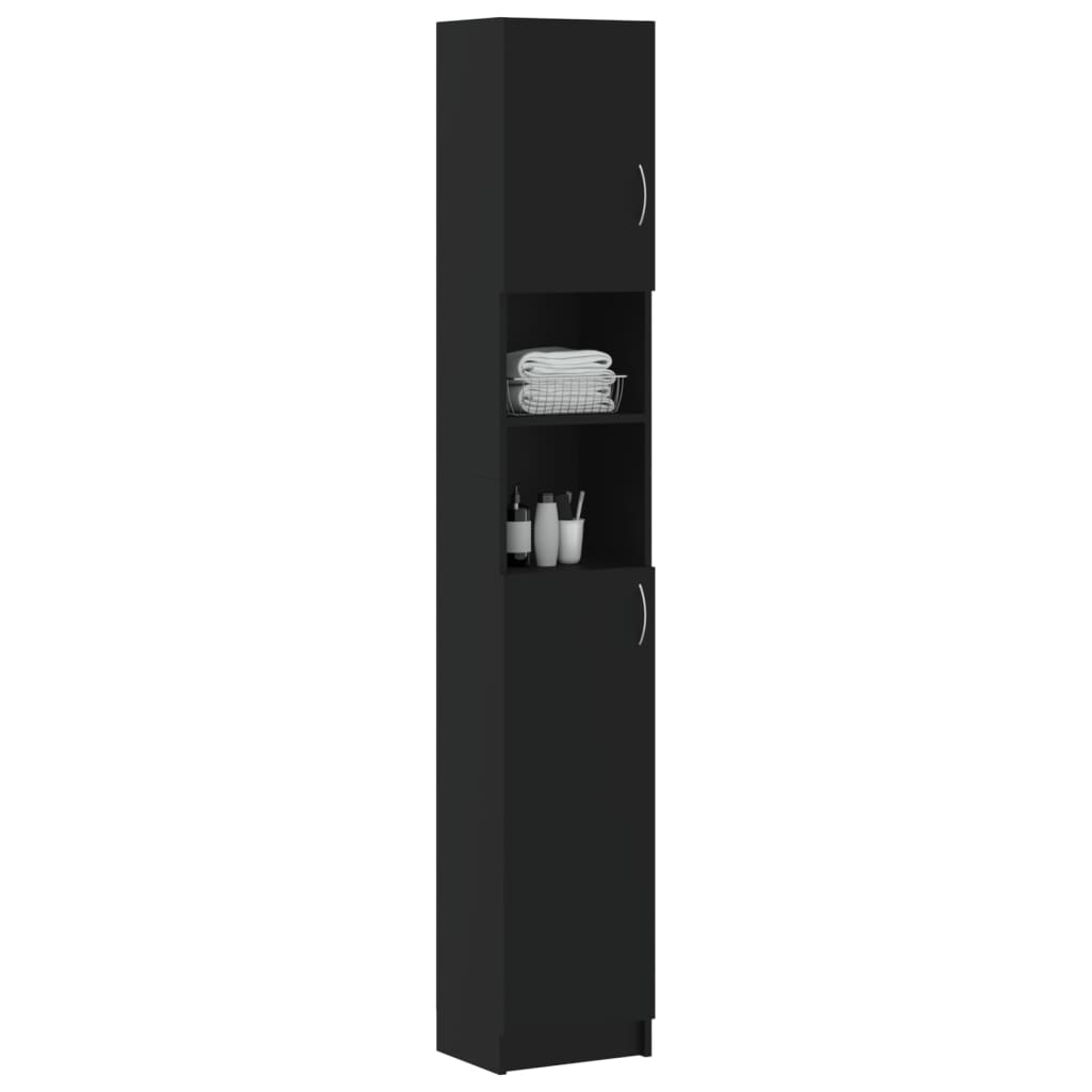 vidaXL Bathroom Cabinet Black 12.6"x10"x74.8" Engineered Wood