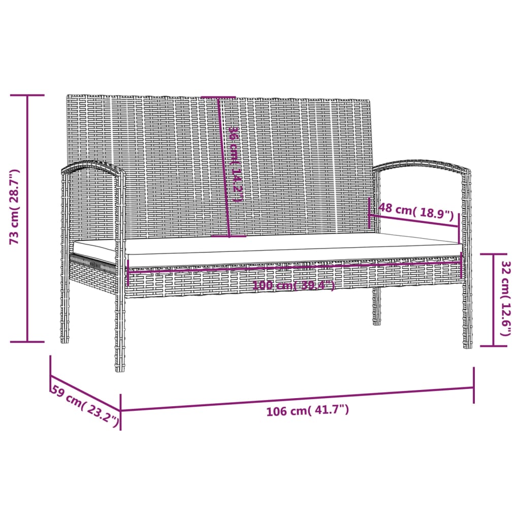 vidaXL 16 Piece Patio Lounge Set with Cushions Poly Rattan Black