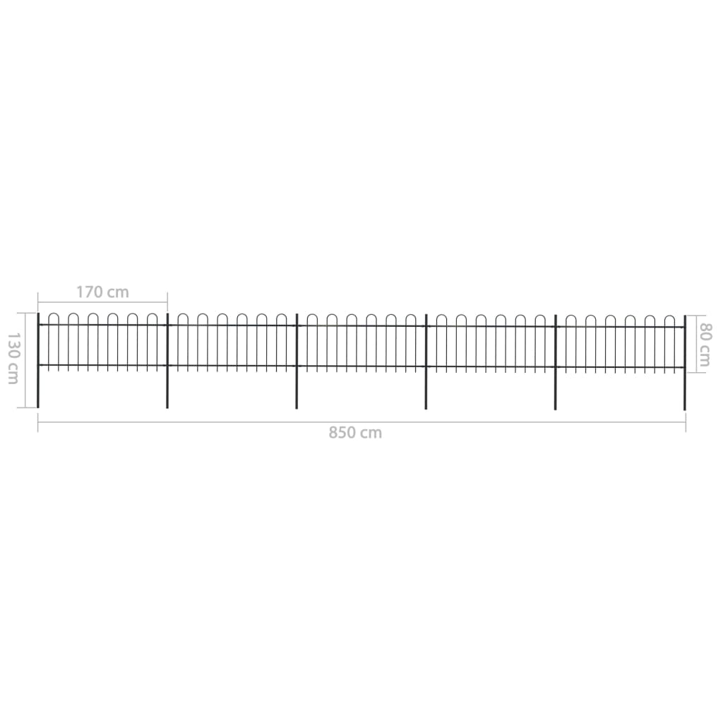 vidaXL Garden Fence with Hoop Top Steel 27.9ft Black