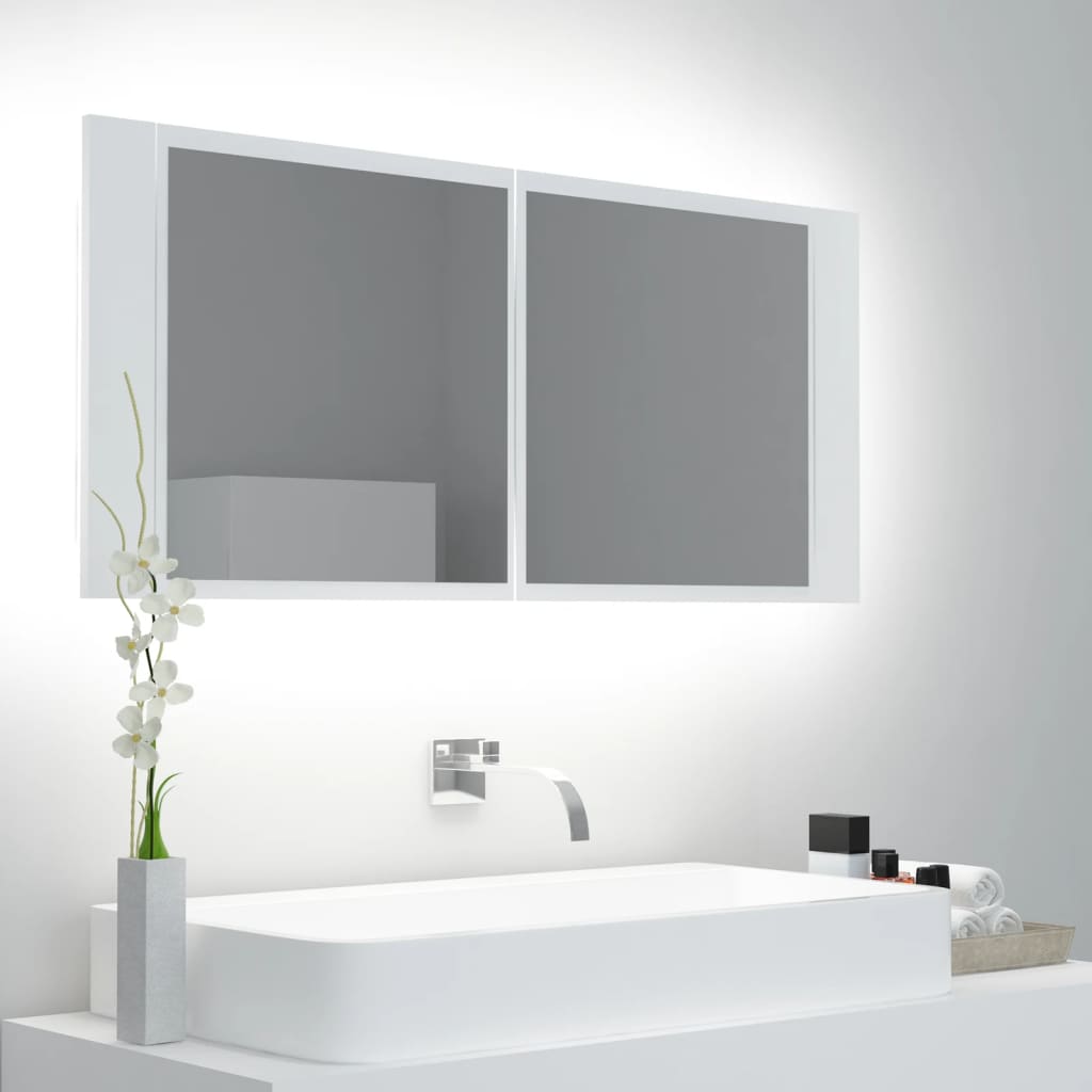 vidaXL LED Bathroom Mirror Cabinet White 39.4"x4.7"x17.7"