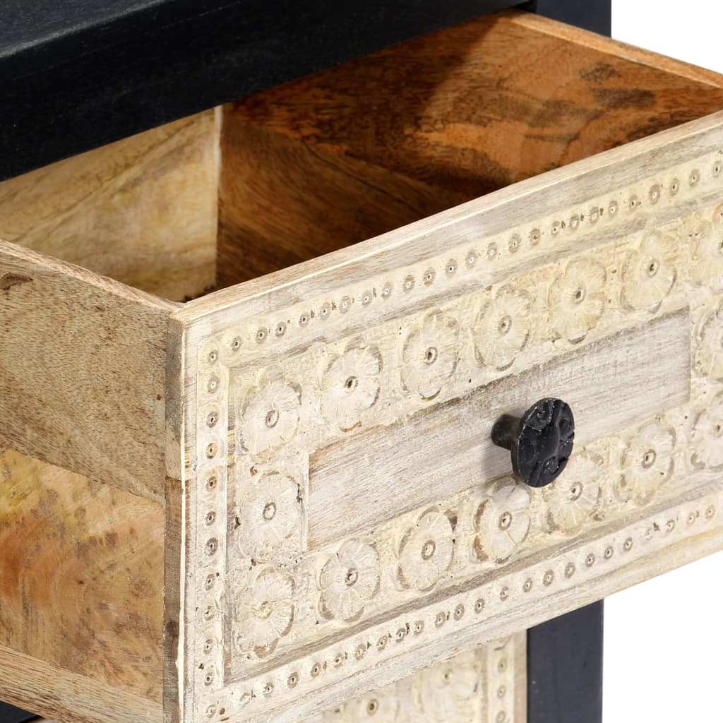 vidaXL Hand Carved Bedside Cabinet Gray 15.7"x11.8"x19.7" Solid Mango Wood