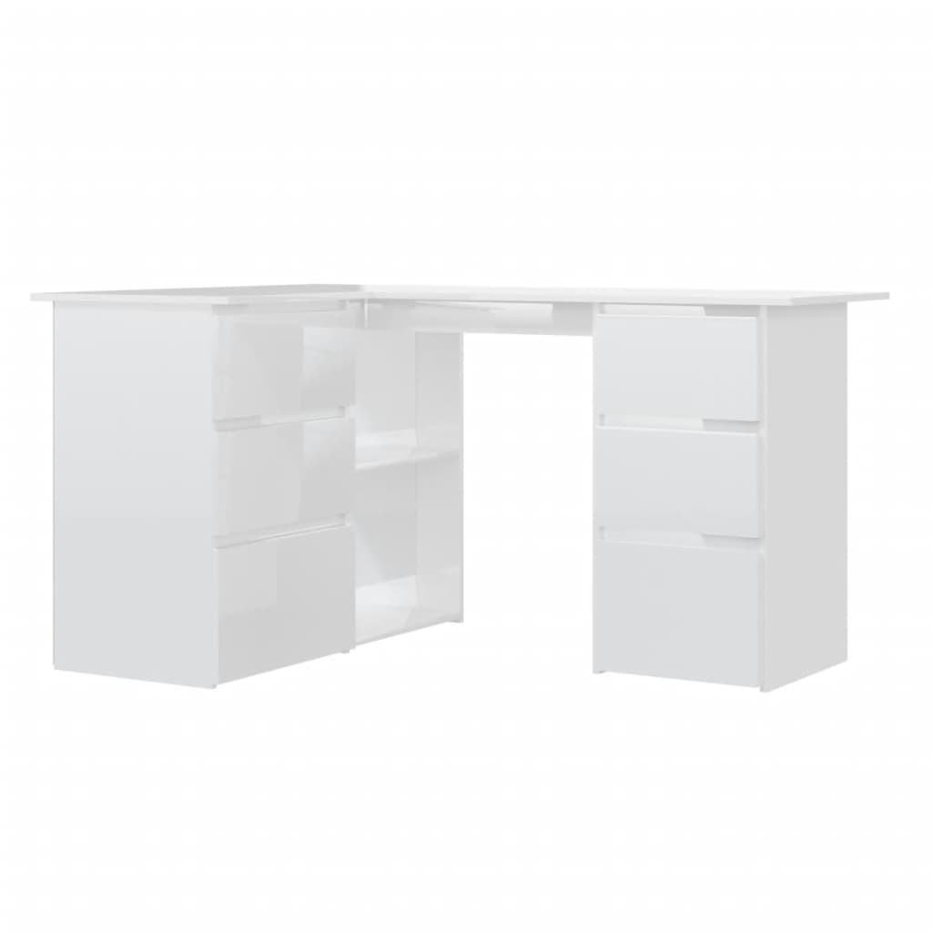 vidaXL Corner Desk High Gloss White 57.1"x39.4"x29.9" Engineered Wood