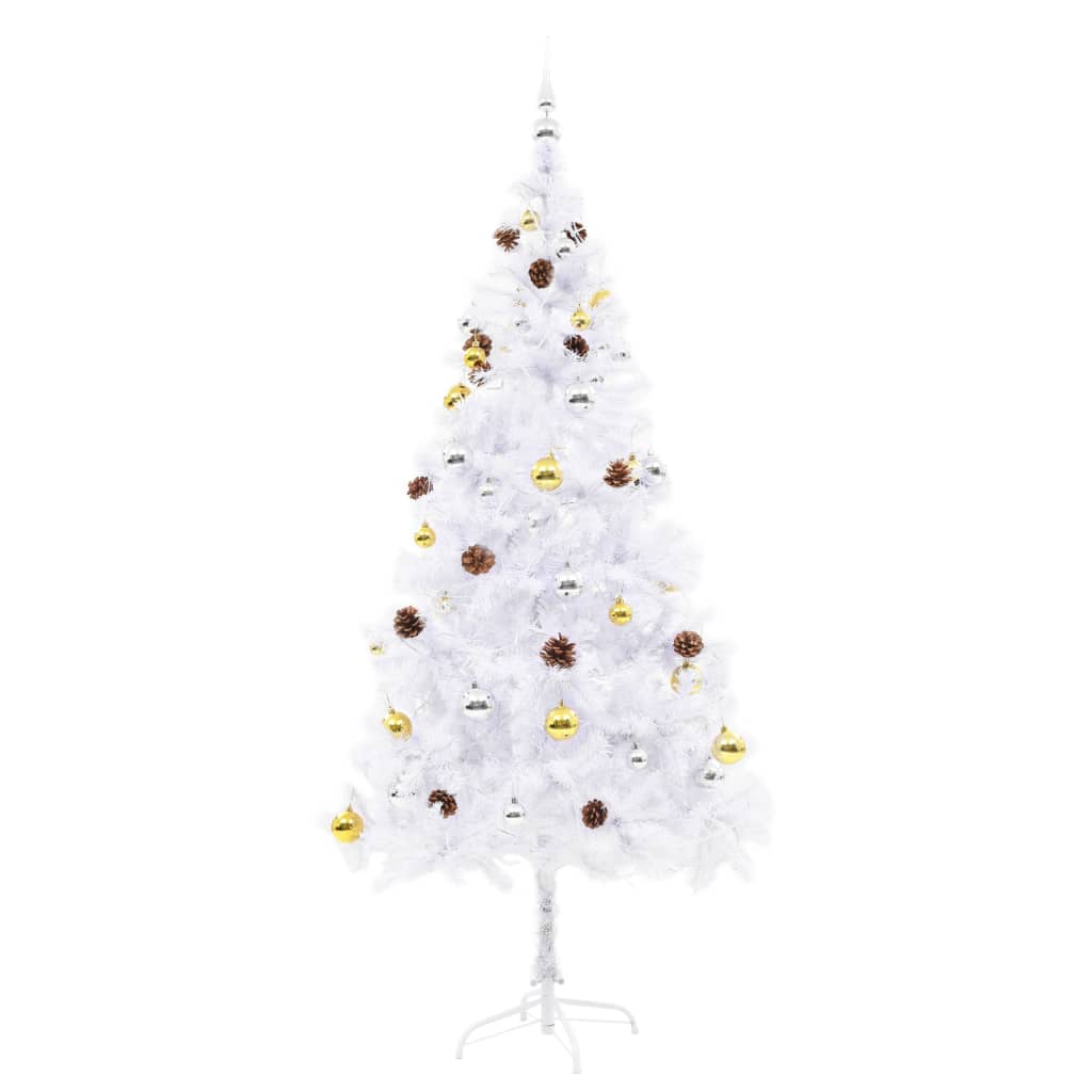 vidaXL Artificial Christmas Tree with Baubles and LEDs White 6 ft