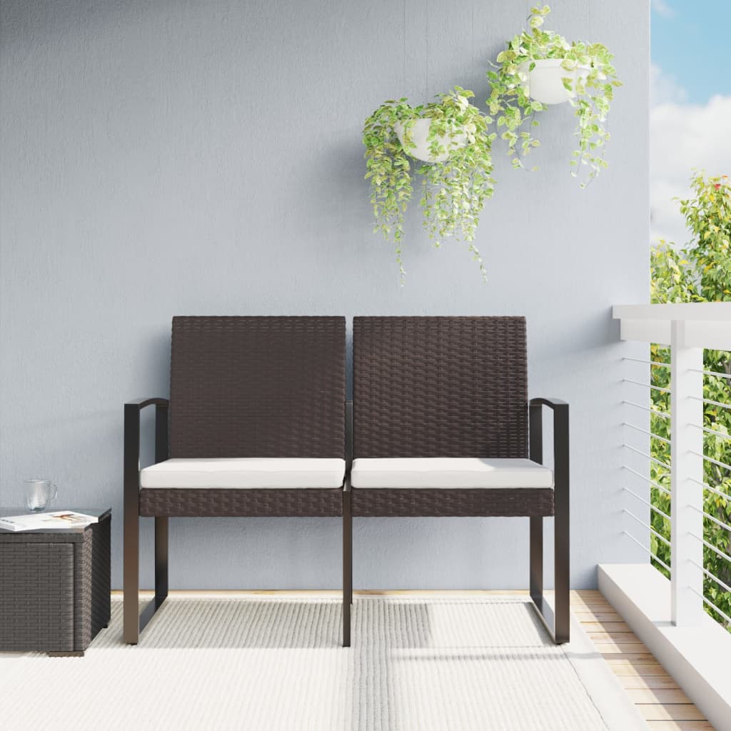vidaXL 2-Seater Patio Bench with Cushions Brown PP Rattan