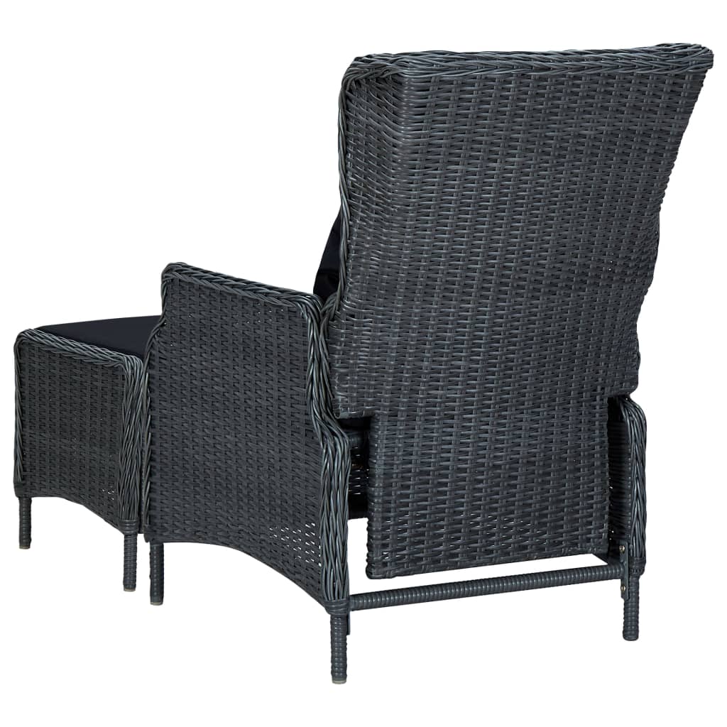 vidaXL Reclining Patio Chair with Footstool Poly Rattan Dark Gray