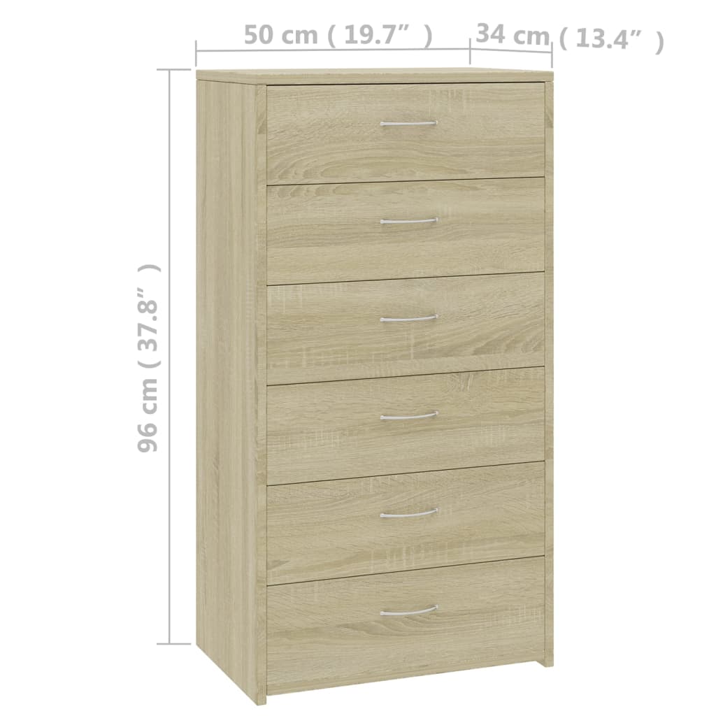 vidaXL Sideboard with 6 Drawers Sonoma Oak 19.7"x13.4"x37.8" Engineered Wood