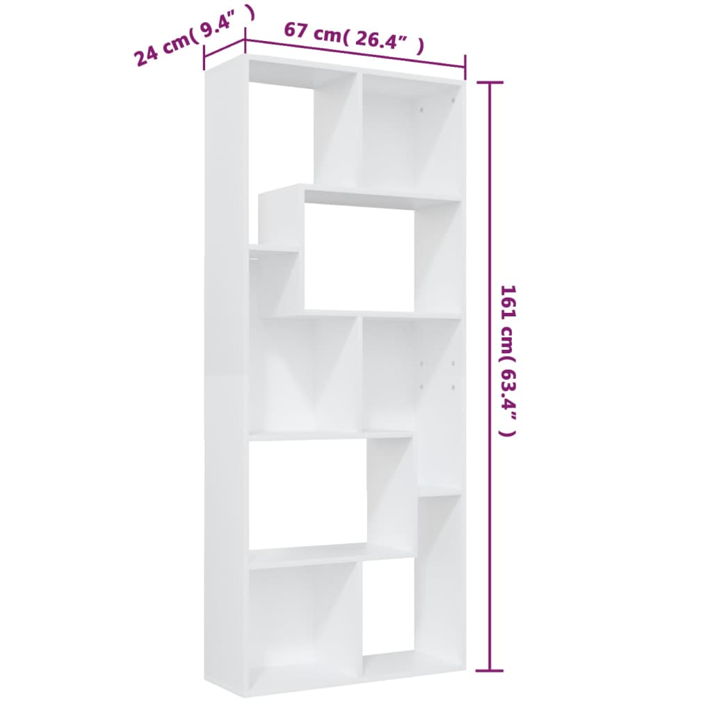 vidaXL Book Cabinet White 26.4"x9.4"x63.4" Chipboard