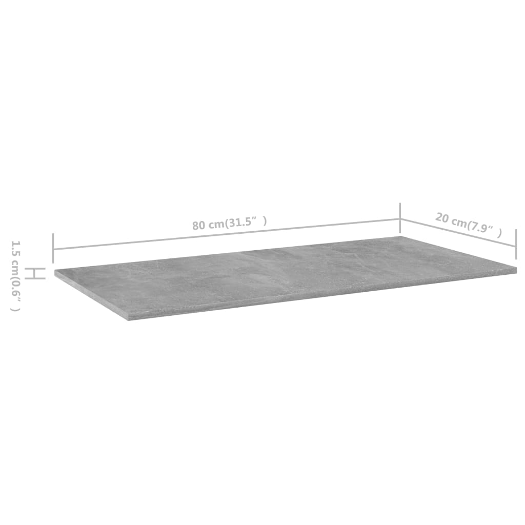 vidaXL Bookshelf Boards 8 pcs Concrete Gray 31.5"x7.9"x0.6" Engineered Wood