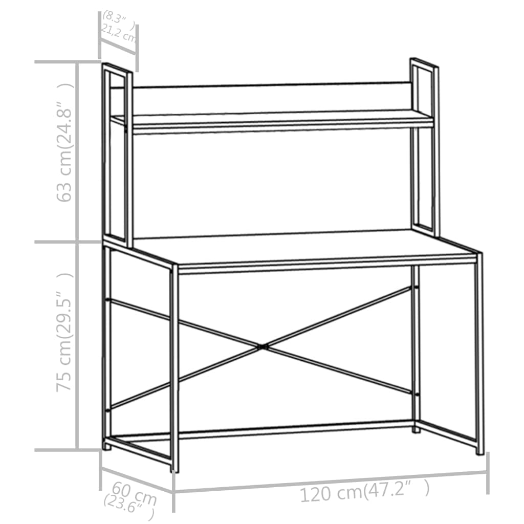 vidaXL Computer Desk White and Oak 47.2"x23.6"x54.3"