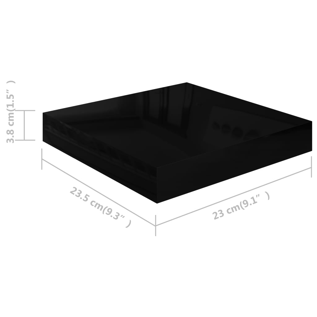 vidaXL Floating Wall Shelves 4 pcs High Gloss Black 9.1"x9.3"x1.5" MDF