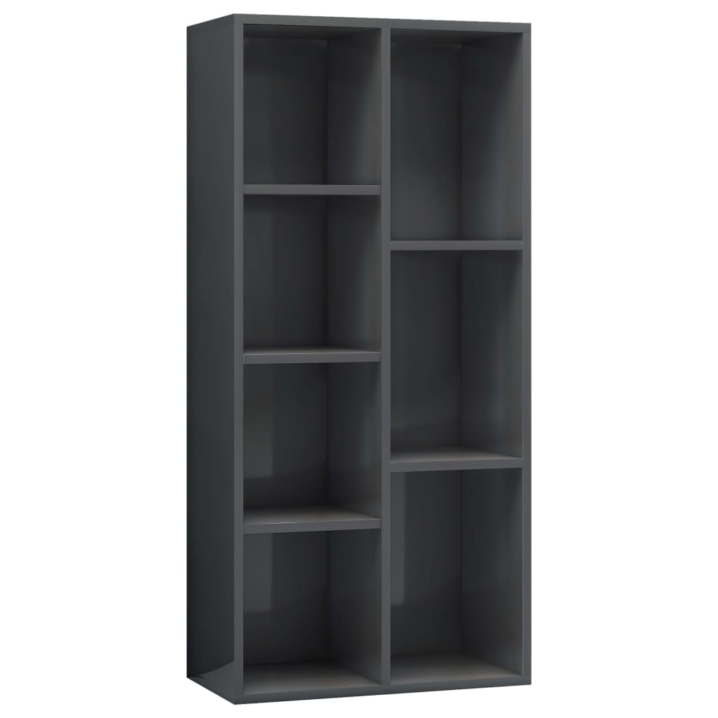 vidaXL Book Cabinet High Gloss Gray 19.6"x9.8"x41.7" Chipboard