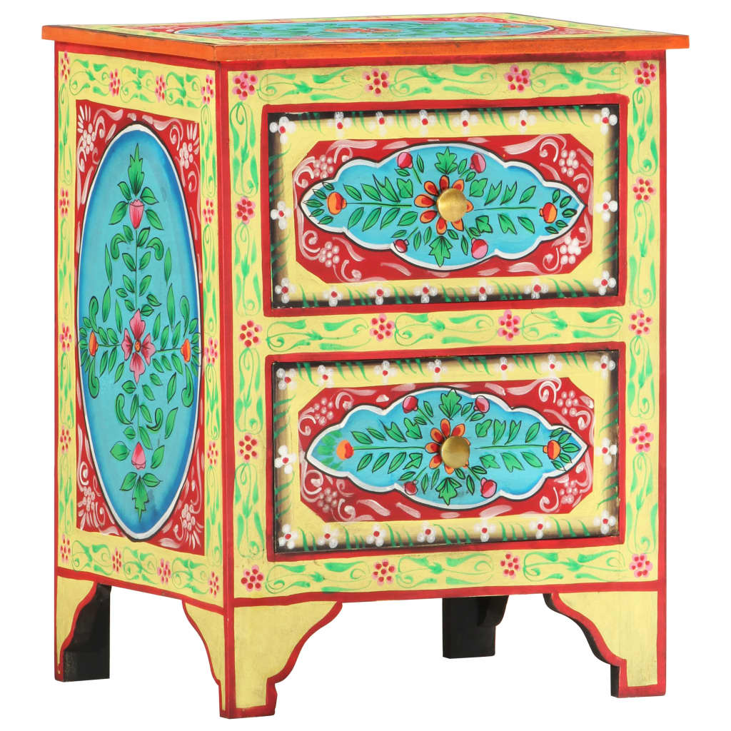 vidaXL Hand Painted Bedside Cabinet 15.7"x11.8"x19.7" Solid Mango Wood