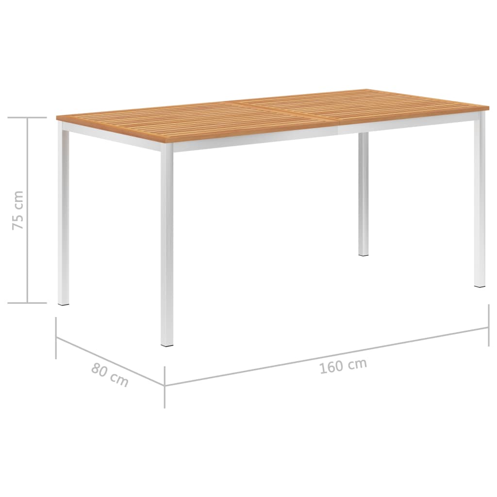 vidaXL Patio Dining Table 63"x31.5"x29.5" Solid Teak Wood and Stainless Steel