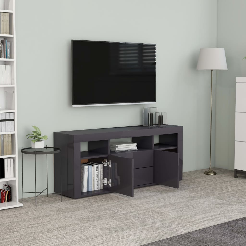 vidaXL TV Cabinet High Gloss Gray 47.2"x11.8"x19.6" Chipboard