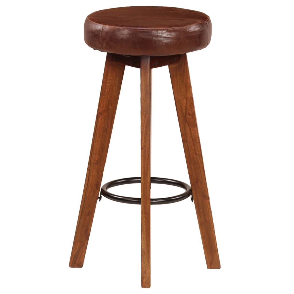 vidaXL Bar Chairs 2 pcs Real Leather and Solid Acacia Wood