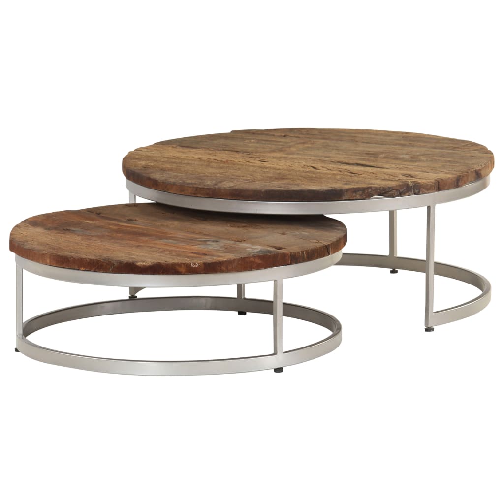 vidaXL Coffee Table Set 2 Pieces Reclaimed Wood and Steel