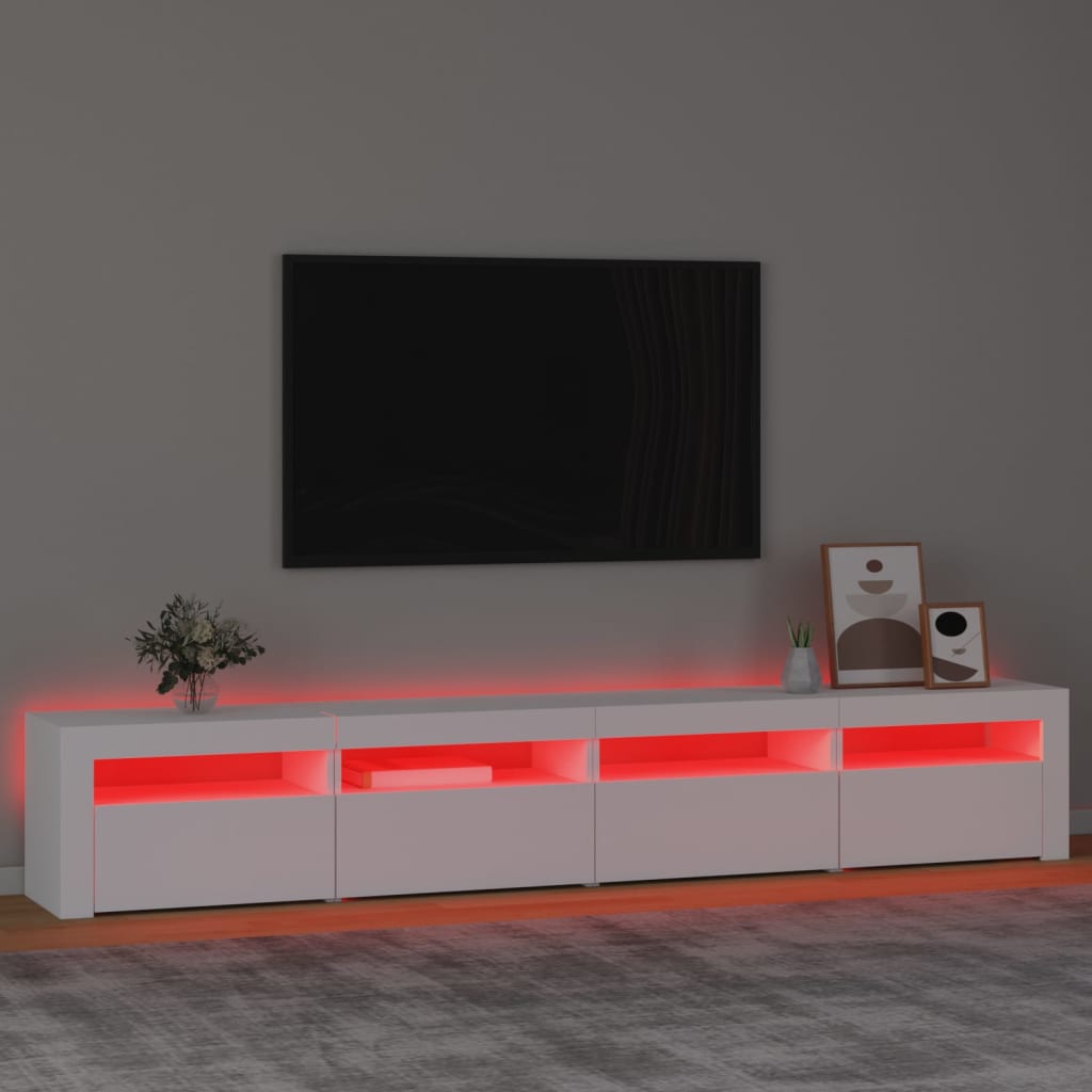 vidaXL TV Stand with LED Lights White 94.5"x13.8"x15.7"