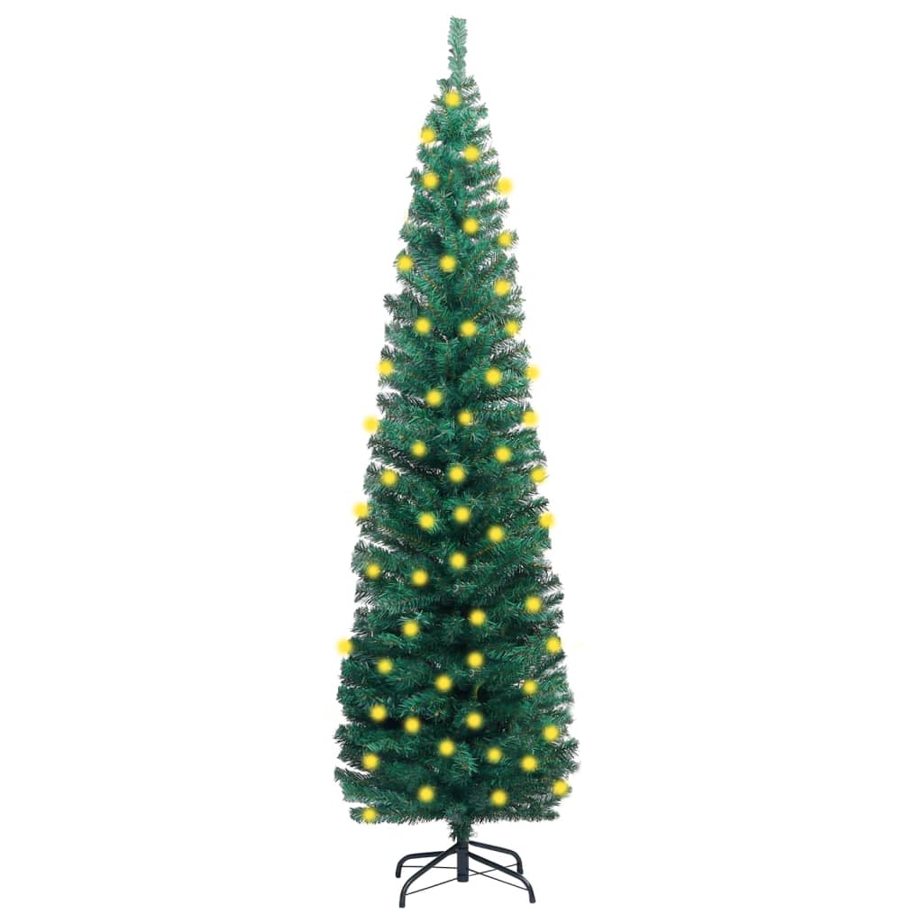 vidaXL Slim Artificial Christmas Tree with LEDs&Stand Green 70.9" PVC