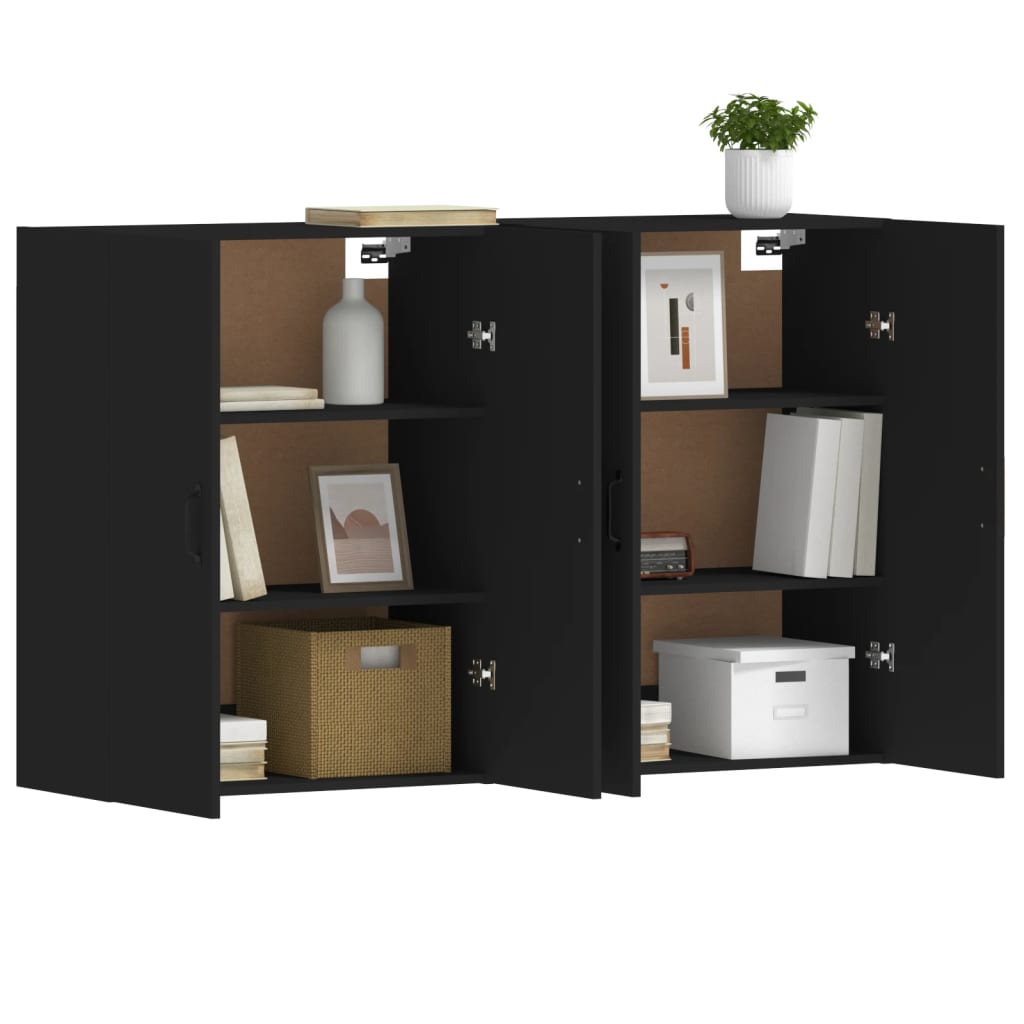vidaXL Wall Mounted Cabinets 2 pcs Black Engineered Wood