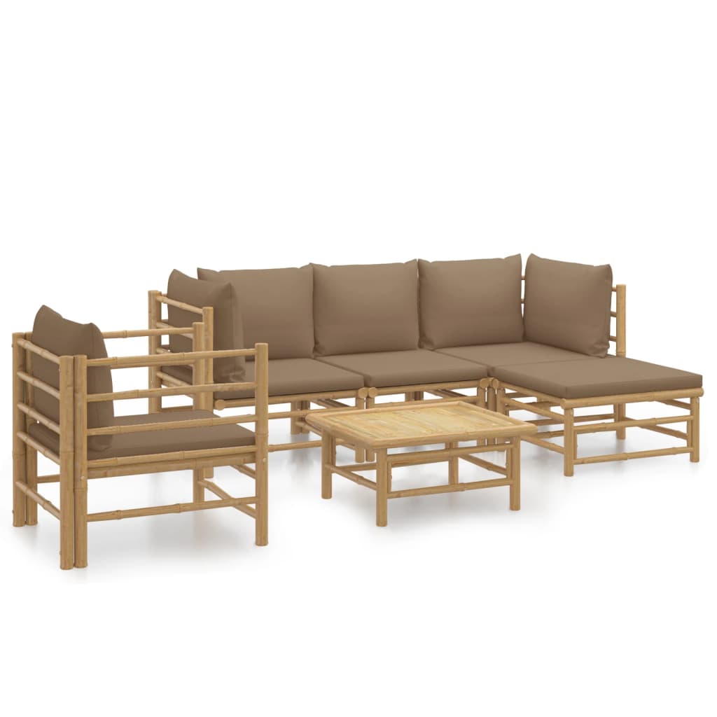 vidaXL 6 Piece Patio Lounge Set with Taupe Cushions Bamboo