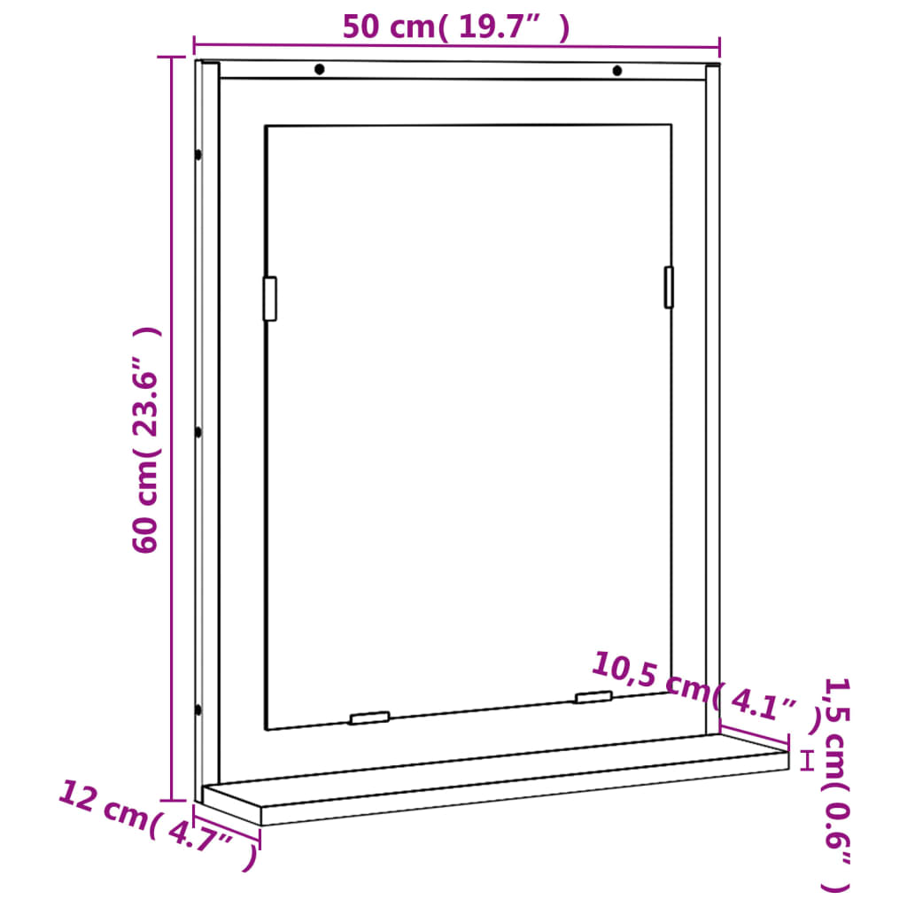vidaXL Bathroom Mirror with Shelf Black 19.7"x4.7"x23.6" Engineered Wood