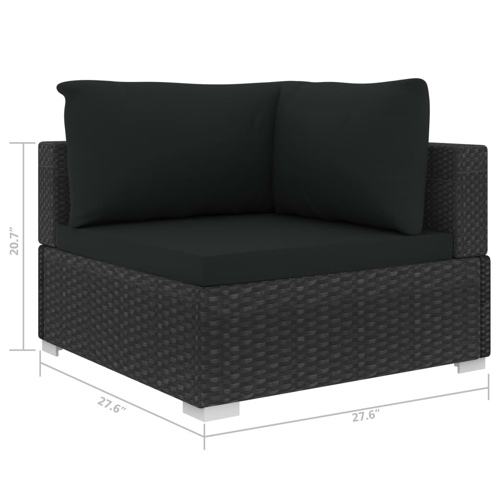 vidaXL Sectional Corner Chair with Cushions Poly Rattan Black