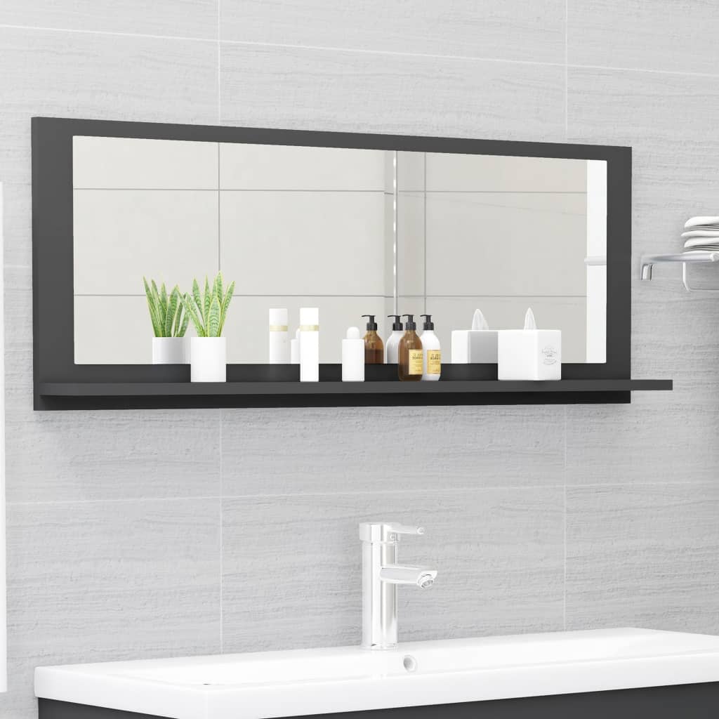 vidaXL Bathroom Mirror Gray 39.4"x4.1"x14.6" Engineered Wood