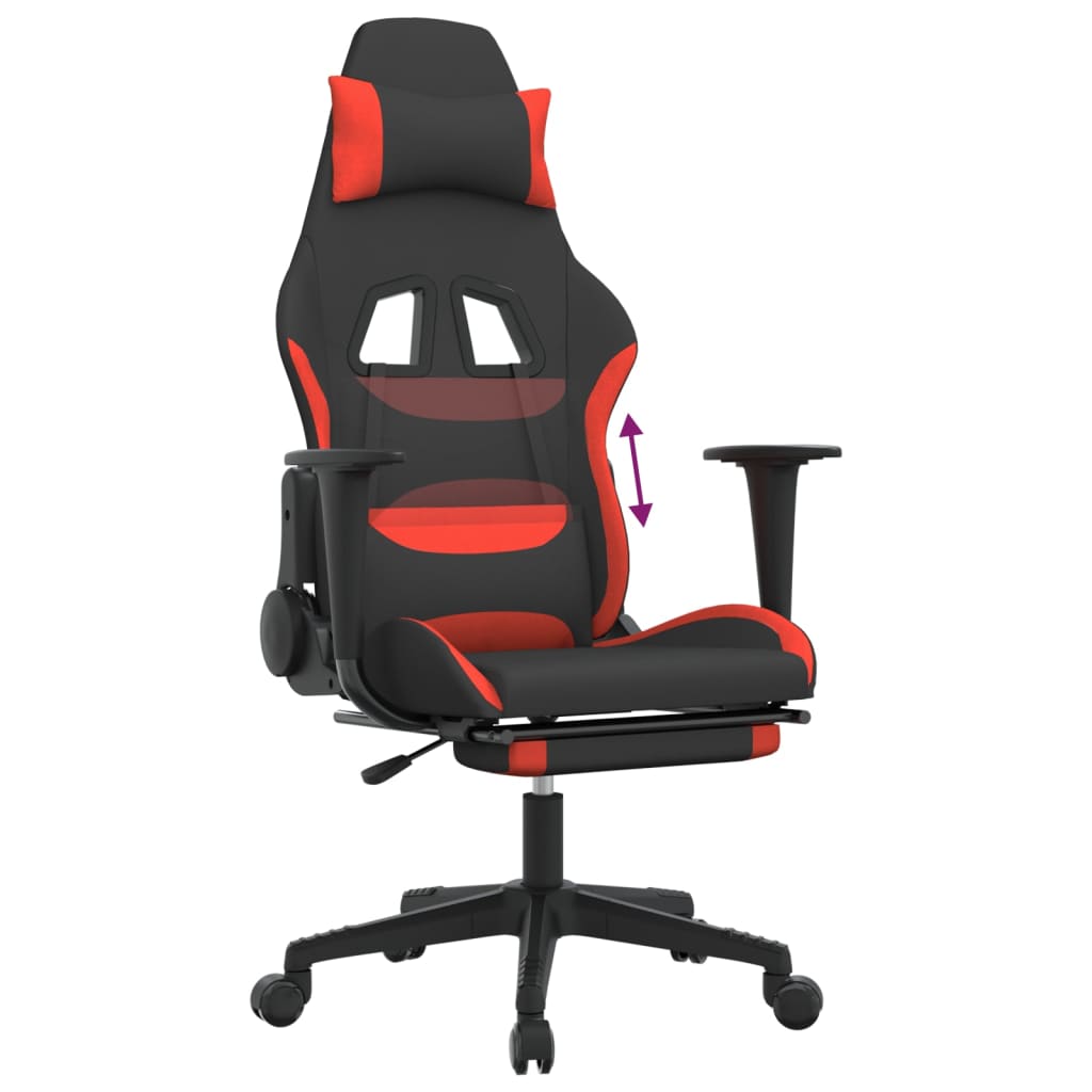 vidaXL Gaming Chair with Footrest Black and Red Fabric