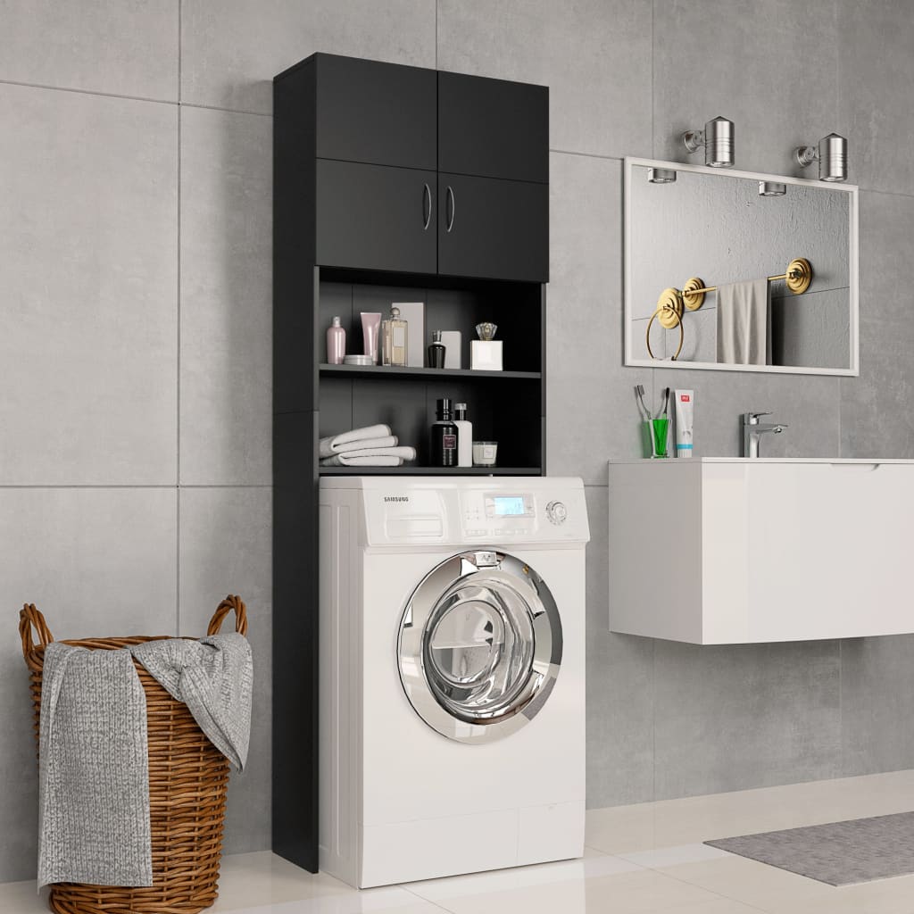 vidaXL Washing Machine Cabinet Black 25.2"x10"x74.8" Engineered Wood
