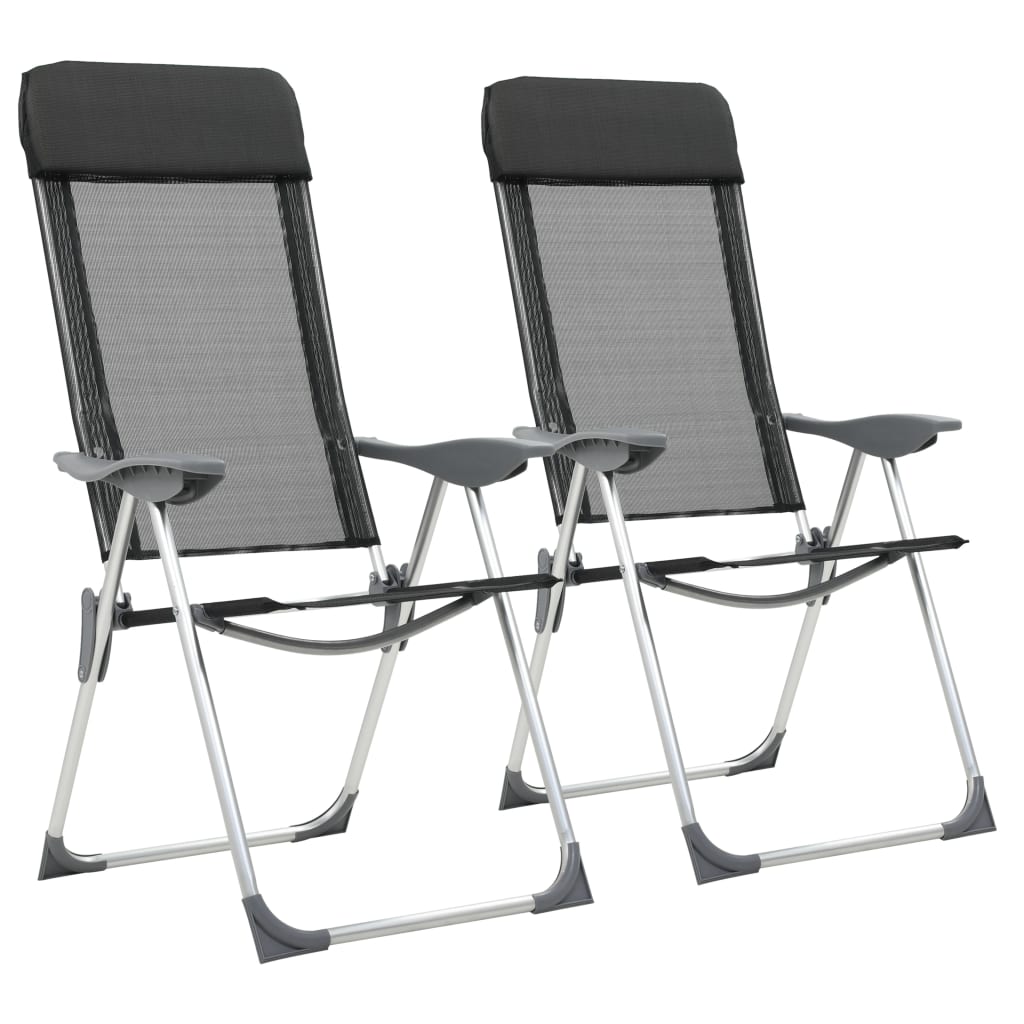 vidaXL Folding Camping Chairs 2 pcs Black Aluminum